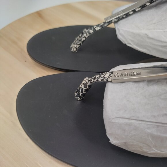 Calvin Klein Samira Snakeskin Black Strappy Silver Accent Sandals Women US 8 - Picture 5 of 13